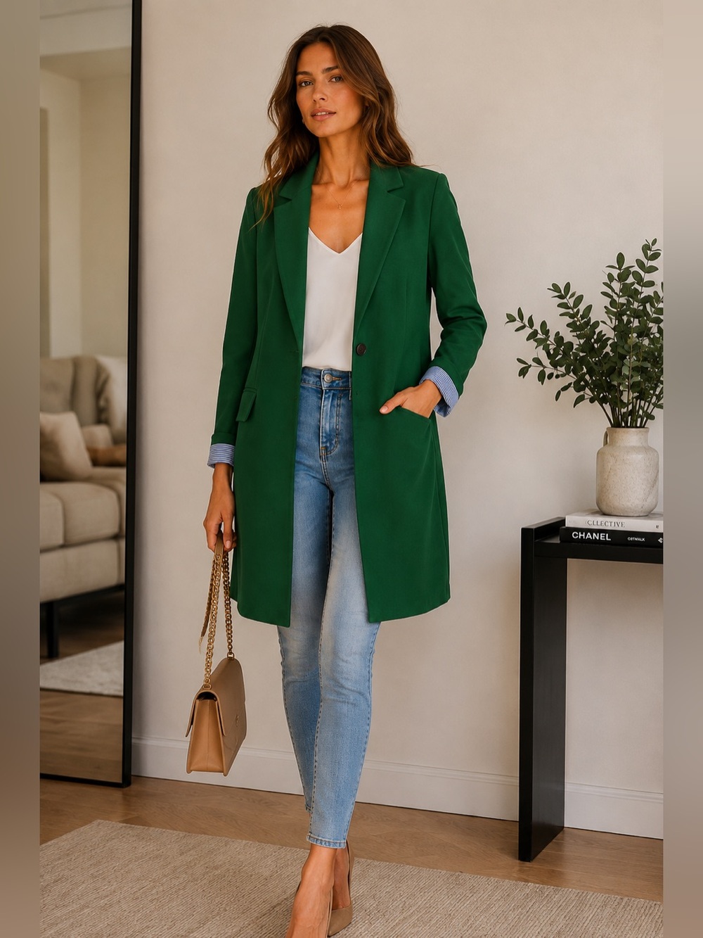 Zara Basic Emerald Green Longline Blazer Coat Jacket Size XS